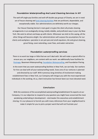 Foundation Waterproofing And Land Cleaning Services In NY