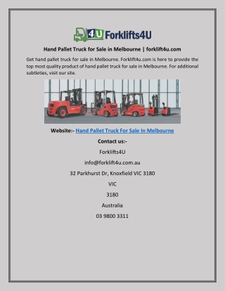 Hand Pallet Truck for Sale in Melbourne forklift4u
