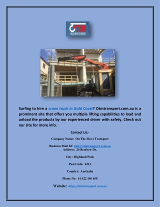 Crane Truck Gold Coast | Otmtransport.com.au