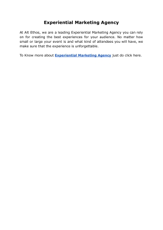 Experiential Marketing Agency
