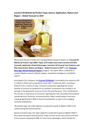 Global Coconut Oil Market Research Report 2022-2027