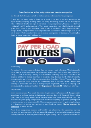 Some basics for hiring out professional moving companies