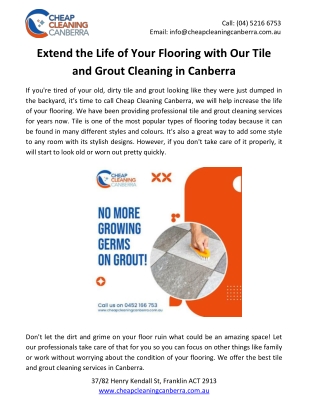 Extend the life of your flooring with our tile and grout cleaning in Canberra