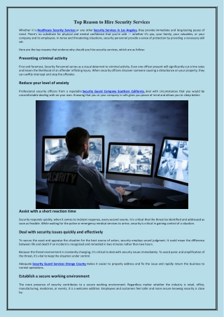 Top Reason To Hire Security Services
