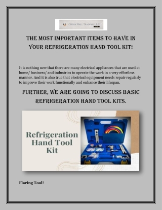 Buy Refrigeration Hand Tool Kits From China Wall Trading LLC