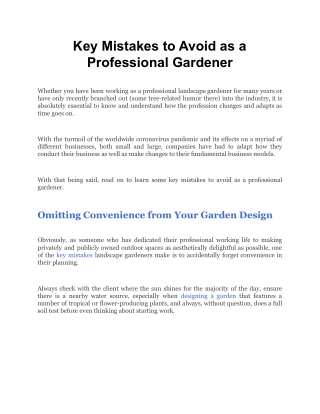 Key Mistakes to Avoid as a Professional Gardener