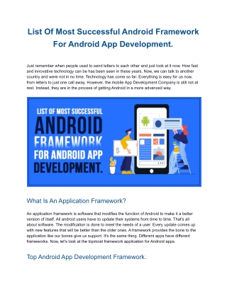 List Of Most Successful Android Framework For Android App Development. .docx