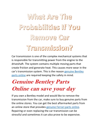 What Are The Probabilities If You Remove Car Transmission
