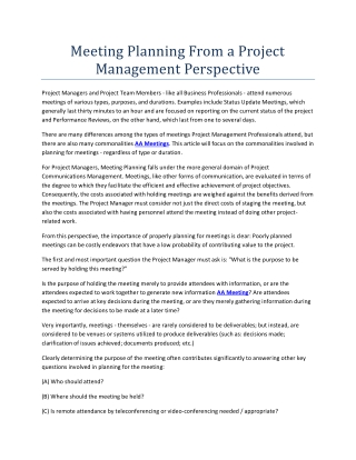 Meeting Planning From a Project Management Perspective