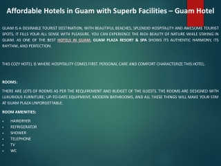Affordable Hotels in Guam with Superb Facilities – Guam Hotel