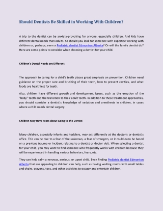 Should Dentists Be Skilled in Working With Children (1)