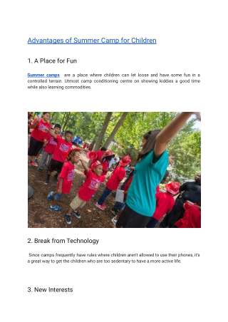 Advantages of Summer Camp for Children