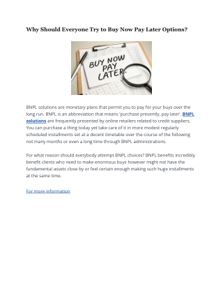Why Should Everyone Try Buy Now Pay Later Options?