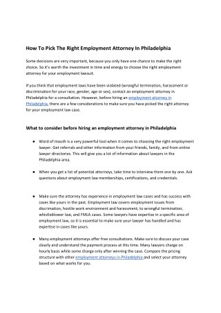 How To Pick The Right Employment Attorney In Philadelphia
