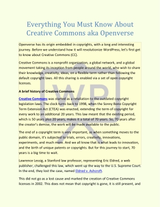 Creative Commons aka Openverse - What Everything Must Know About : WPWhiteBoard