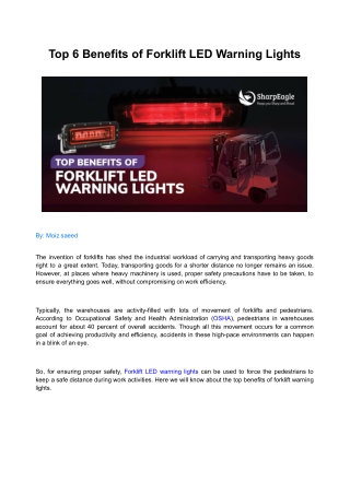 Top 6 Benefits of Forklift LED Warning Lights