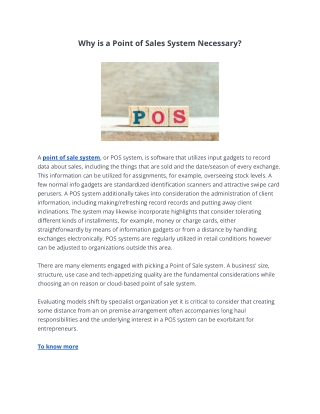 Why is a point of sales system Necessary?