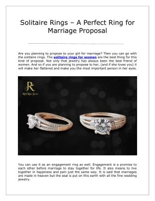 Solitaire Rings – A Perfect Ring for Marriage Proposal