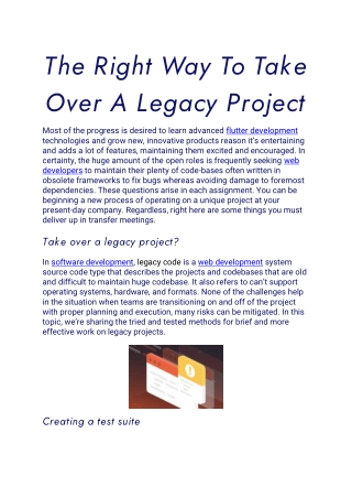 The Right Way To Take Over A Legacy Project