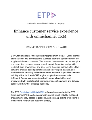Enhance customer service experience with omni channel CRM | ETP group