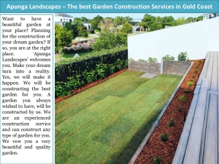 Apunga Landscapes – The best Garden Construction Services in Gold Coast