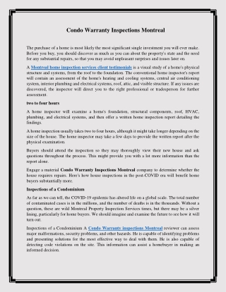 Condo Warranty Inspections Montreal
