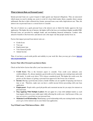 What is Interest Rate on Personal Loans?