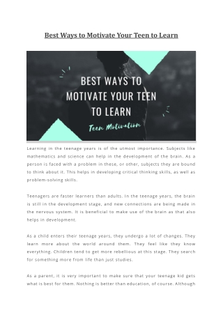 Best Ways to Motivate Your Teen to Learn