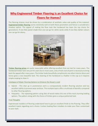 Why Engineered Timber Flooring is an Excellent Choice for Floors for Homes