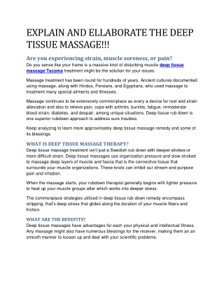 EXPLAIN AND ELLABORATE THE DEEP TISSUE MASSAGE