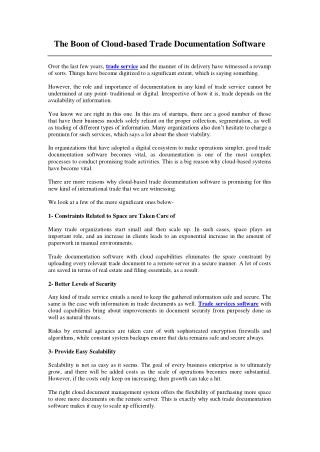 The Boon of Cloud-based Trade Documentation Software