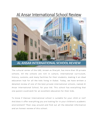 Al Ansar International School Review
