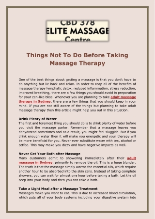 Things Not To Do Before Taking Massage Therapy