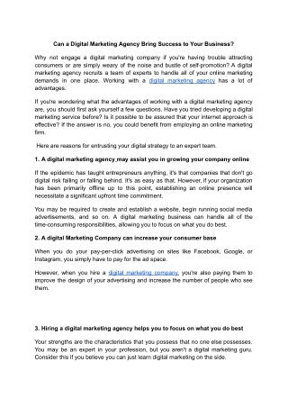 Can a Digital Marketing Agency Bring Success to Your Business