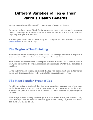 Different Varieties of Tea & Their Various Health Benefits