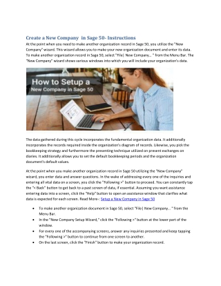 How to Setup a New Company in Sage 50