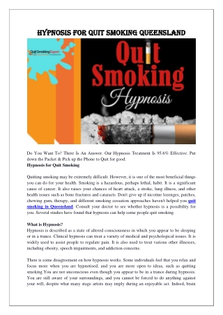 Hypnosis For Quit Smoking Queensland