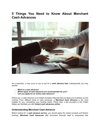 5 Things You Need to Know About Merchant Cash Advances