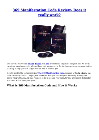 369 Manifestation Code Review- Does it really work?