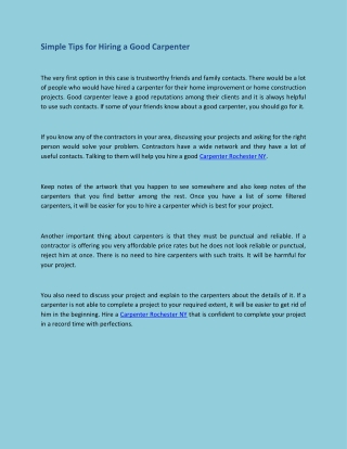 Simple Tips for Hiring a Good Carpenter