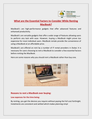 What are the Essential Factors to Consider While Renting MacBook?