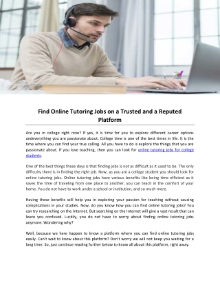 Find Online Tutoring Jobs on a Trusted and a Reputed Platform