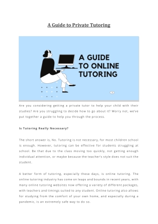 A Guide to Private Tutoring