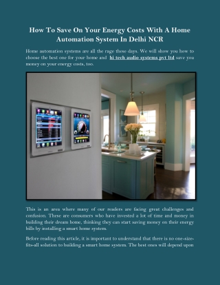 How To Save On Your Energy Costs With A Home Automation System In Delhi NCR