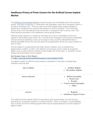 Healthcare Privacy of Prime Concern for the Artificial Cornea Implant Market