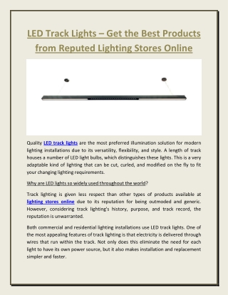 LED Track Lights – Get the Best Products from Reputed Lighting Stores Online