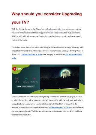 Why should you consider Upgrading your TV