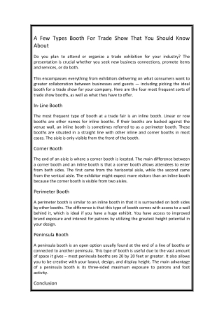 A Few Types Booth For Trade Show That You Should Know About