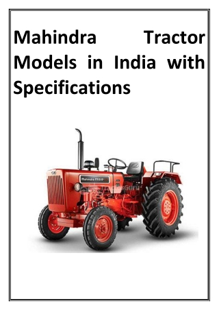 Mahindra Tractor Models in India with Specifications