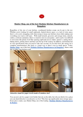Shutter Shop, one of the best Modular Kitchen Manufacturers in Bangalore